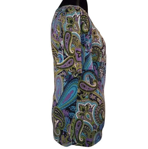 Kim Rogers Bell Sleeve velvet Paisley V-Neck Top Small - Picture 6 of 9